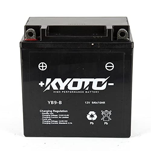 Motorradbatterie Kyoto SLA YB9B AGM, wartungsfrei, 12 V, 9 Ah, Maße: 137 x 76 x 140 mm, kompatibel mit Piaggio Fly 50 2009-2010 von KYOTO