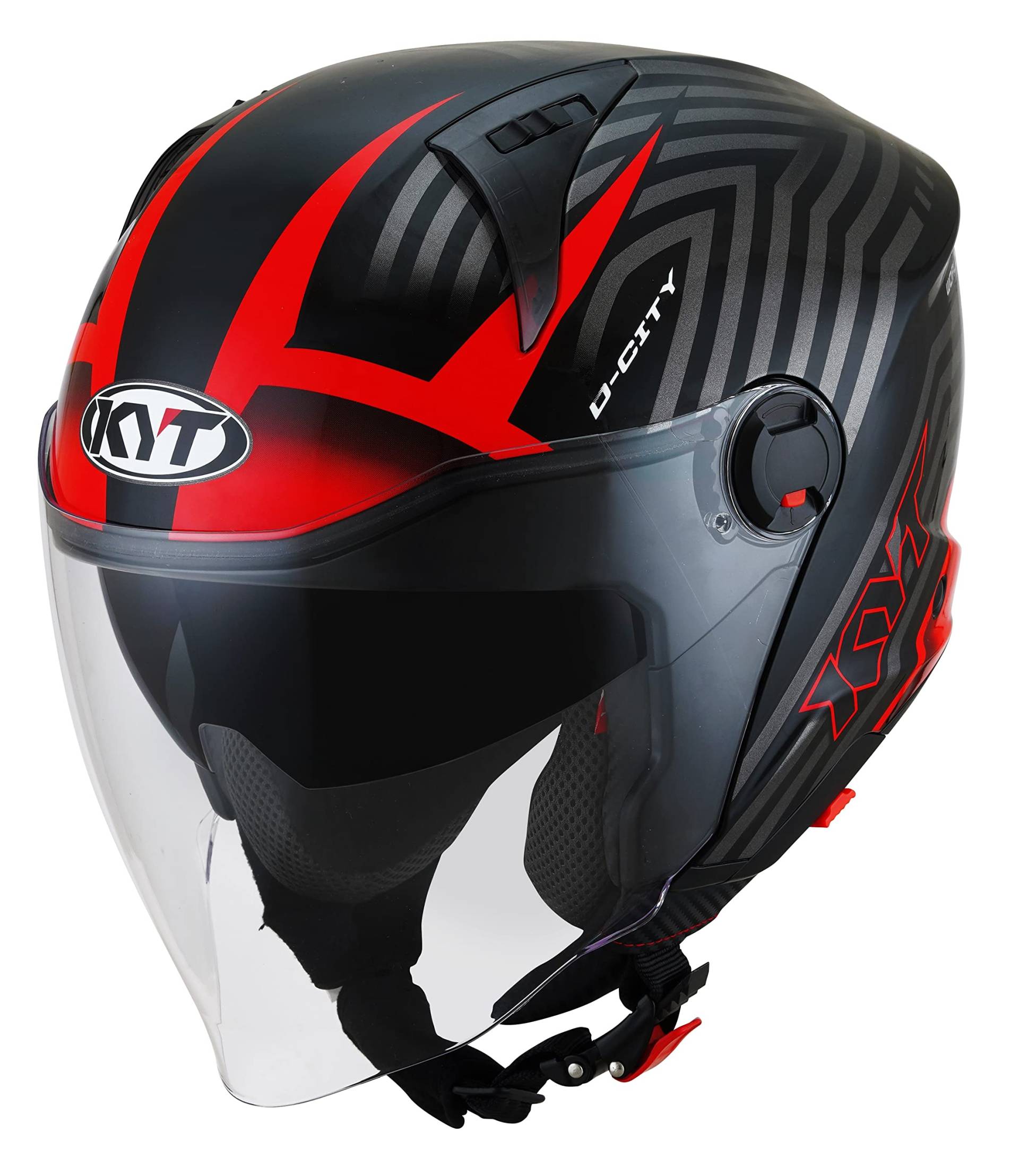 KYT D-City Lucent E06 Motorradhelm (Schwarz/Rot), L (59) von KYT