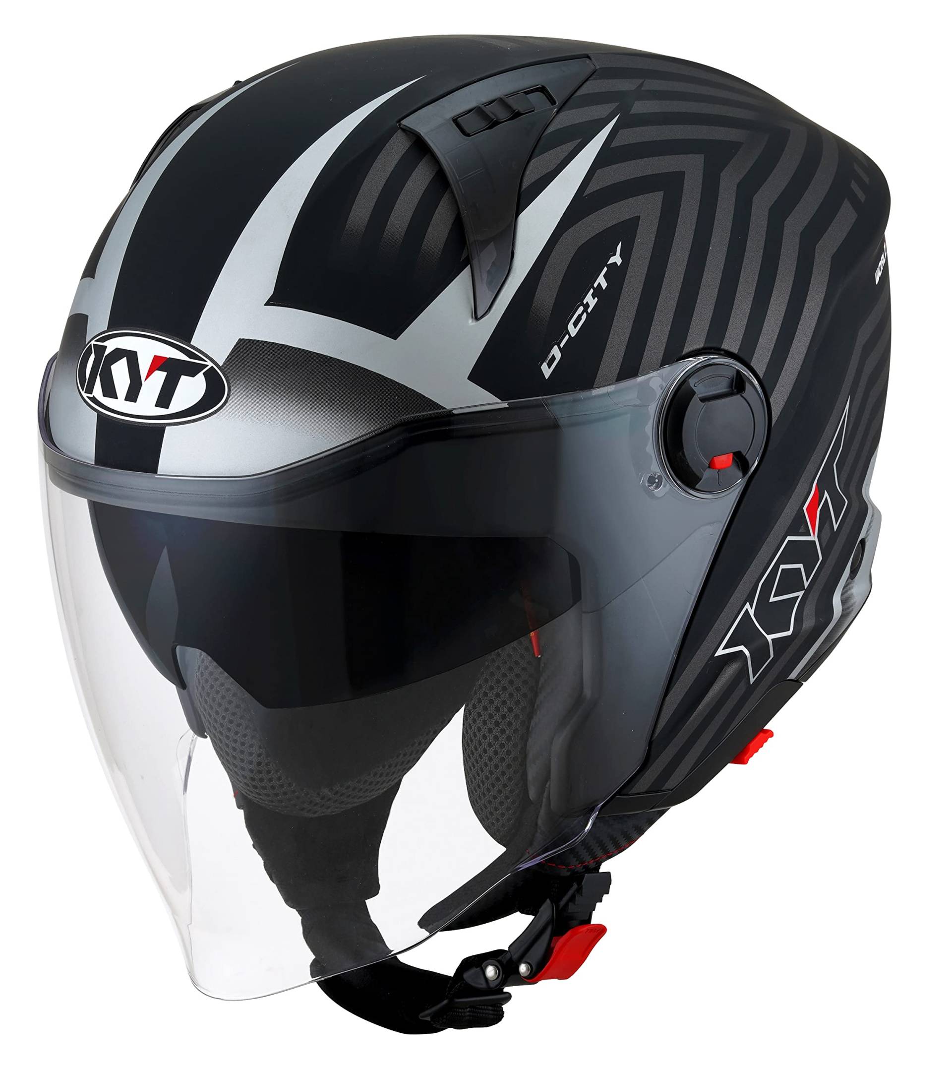 KYT D-City Lucent E06 Motorradhelm (Schwarzmatt/Silber), L (59) von KYT