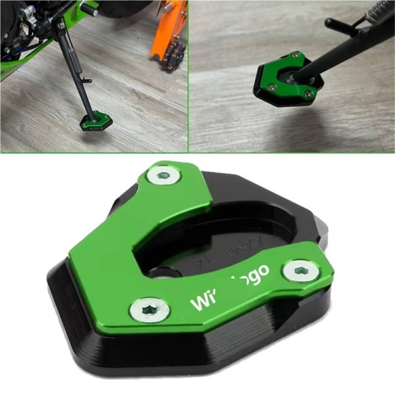 KZYQDARS Seitenhalterung Pad Motorrad Kickstand Fuß Seitenständer Erweiterung Stützplatte Pad Für ZX-6R Für ZX6R Für ZX 6R 2024 Seitenhalterung Vergrößerungspad(1-Black) von KZYQDARS