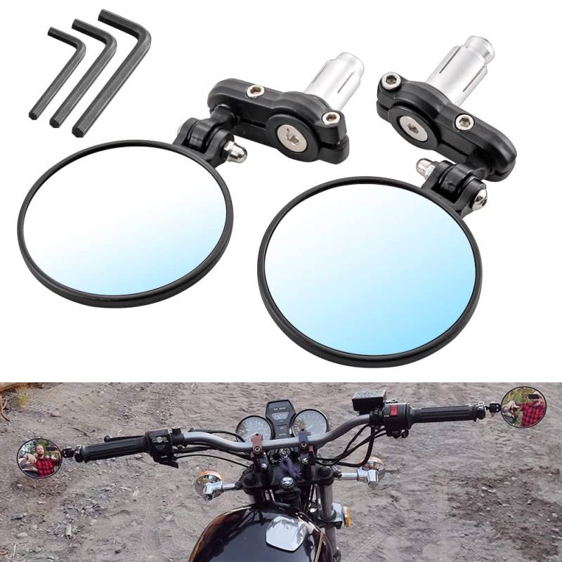 KATUR Motorrad Rückspiegel Motorrad 7/8in 22mm Runde Lenkerende Rund Faltbare Blindsight Seite Konvexen Spiegel Für Harley Davidson Honda Inder Kawasaki Suzuki Triumph und Yamaha von KATUR