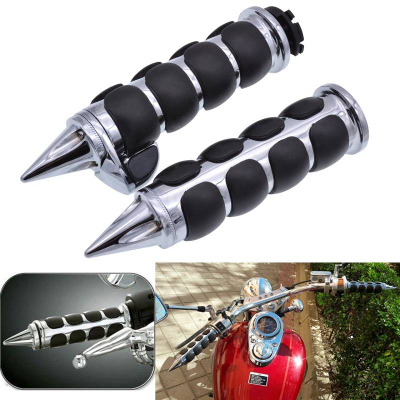 KATUR Lenkergriffe 1 Zoll 25 mm Chrom Schwarz Motorrad Handgriffe Kompatibel für Harley Honda Shadow VT VTX1300 1800 Yamaha Suzuki Kawasaki von KATUR