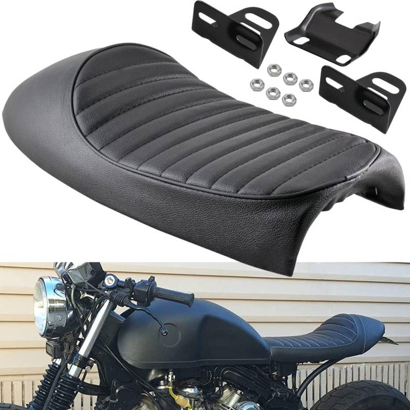 KATUR Universal Motorrad Buckel Vintage Sitzkissen Sattel für CB125S CB550 CL350 450 cb CL Retro Cafe Racer schwarz von KATUR