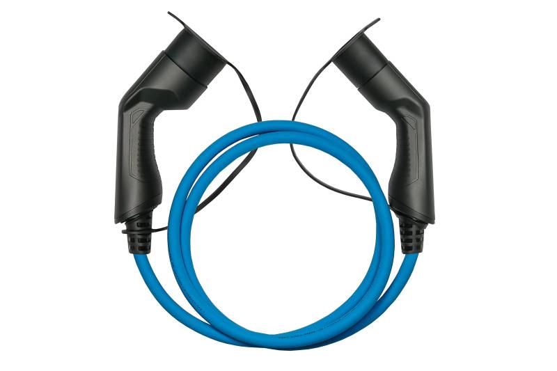 E-Auto-Ladekabel Mode 3, Typ 2 Stecker an Buchse, 3-phasig, 16 A, 11 kW, blau, 5m von Kabelmeister