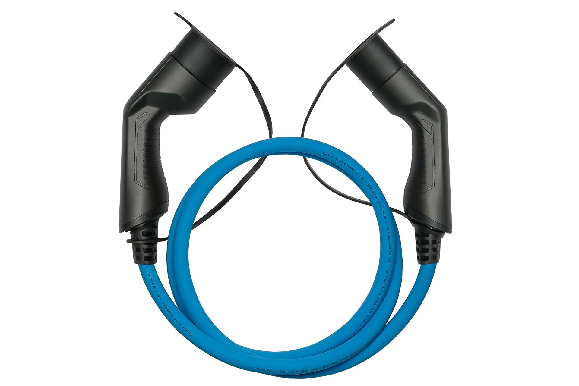 E-Auto-Ladekabel Mode 3, Typ 2 Stecker an Buchse, 3-phasig, 32 A, 22 kW, blau, 10m von Kabelmeister