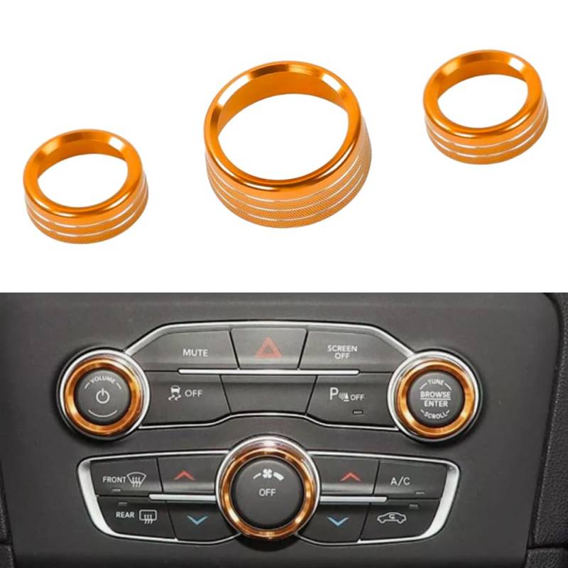 Kacepar Auto Styling Klimaanlage Knöpfe Kreis Trim Klimaanlage Schalter Abdeckung Kompatibel mit Dodge Challenger 2015-2024 Orange von Kacepar