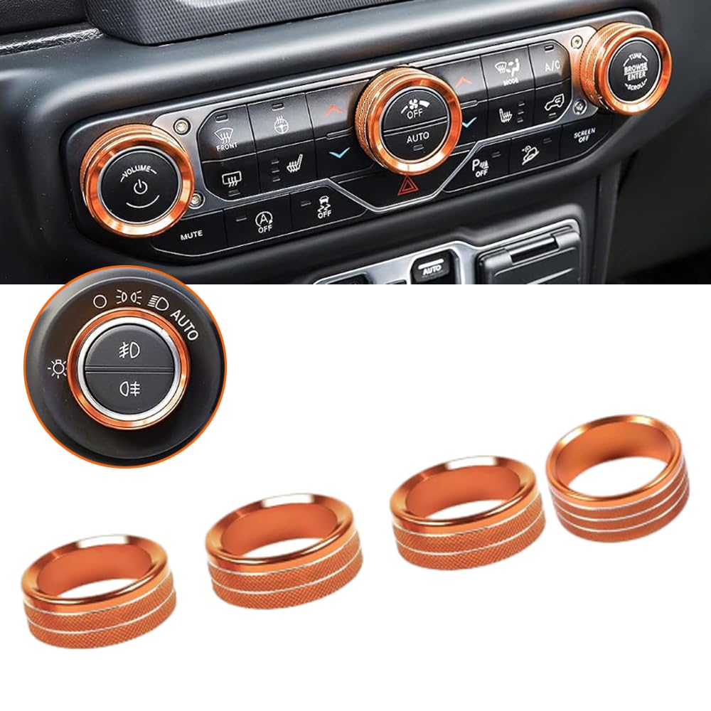 Kacepar Auto Styling Klimaanlage Knöpfe Kreis Trim Klimaanlage Schalter Abdeckung Kompatibel mit Jeep Wrangler JL JLU, Orange von Kacepar