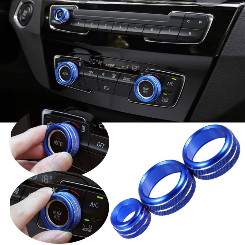 Kacepar Interior Air Conditioning Control Ring Knob Trim Cover, Car Styling Air Conditioning Knobs Audio Circle Trim Compatible with BMW F20 F21 1 Series, Blue von Kacepar