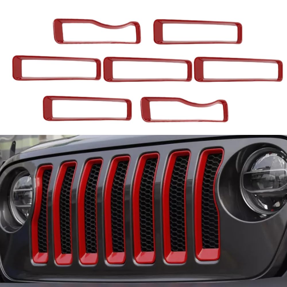 Kacepar Kühlergrill Einsatz Zierleisten Streifen Frontgrill Trim Streifen Abdeckung kompatibel mit Jeep Wrangler JL 2018-2022 Rot von Kacepar