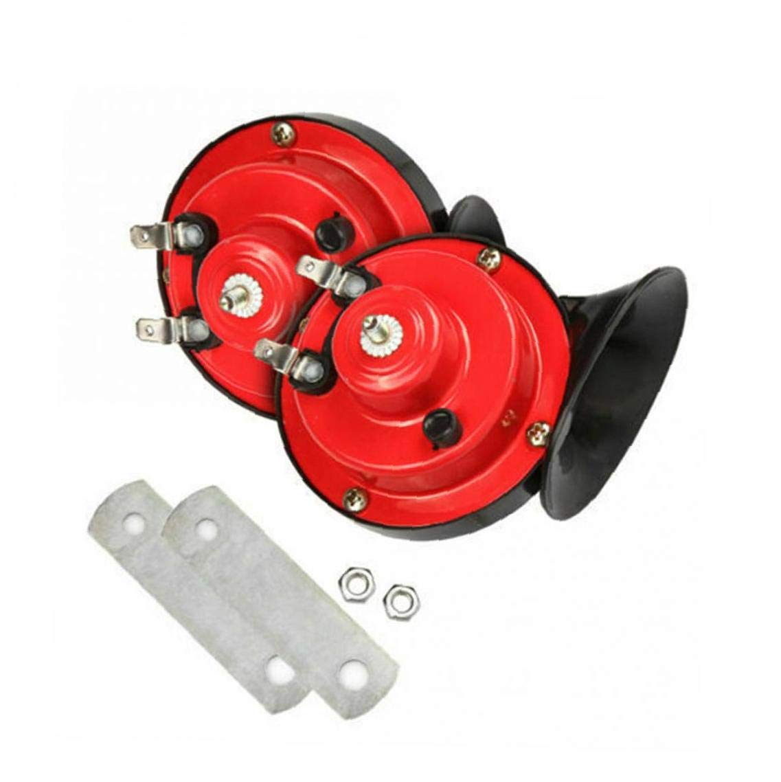 Kacniohen Schnecke Air Horn Zug Horn Kit Motorrad Elektrisches Horn 24V 300DB super laut Hörner für LKW Autos Zweiräder Boote Schwarz Rot 2ST Premium- von Kacniohen