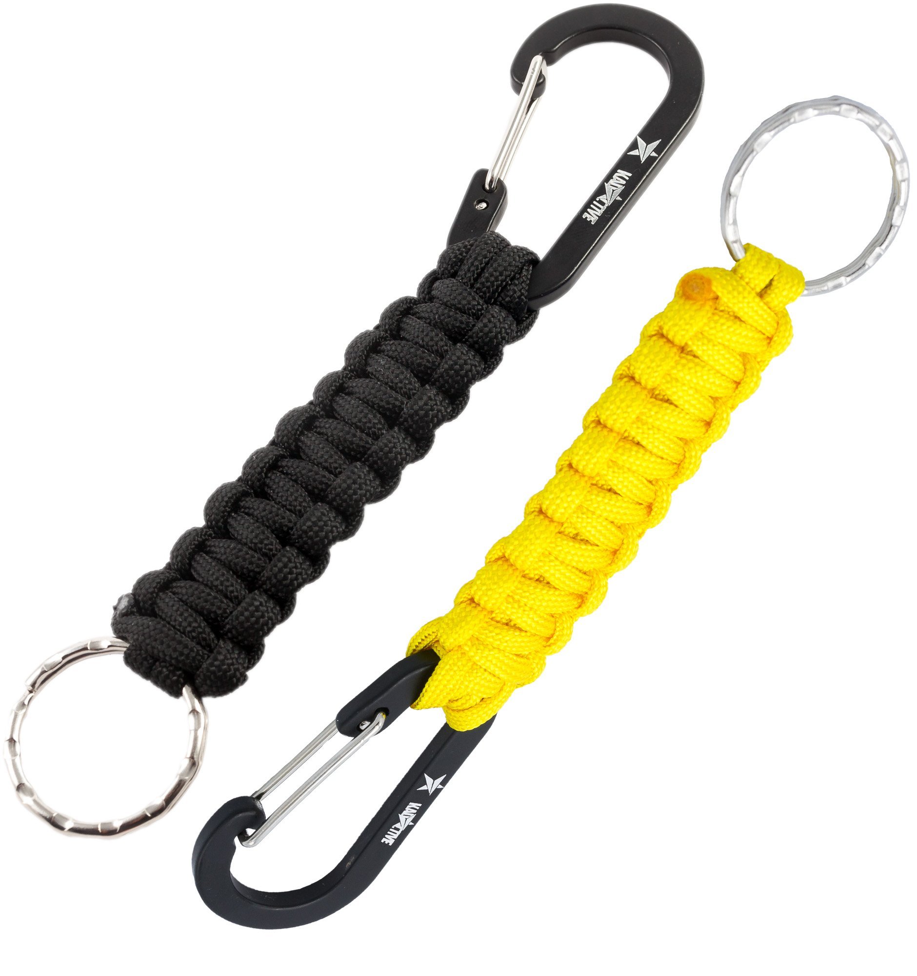 KADACTIVE Schlüsselanhänger Paracord Outdoor Camping mit Karabinerhaken 2 Stück (Schwarz Gelb) von Kadactive