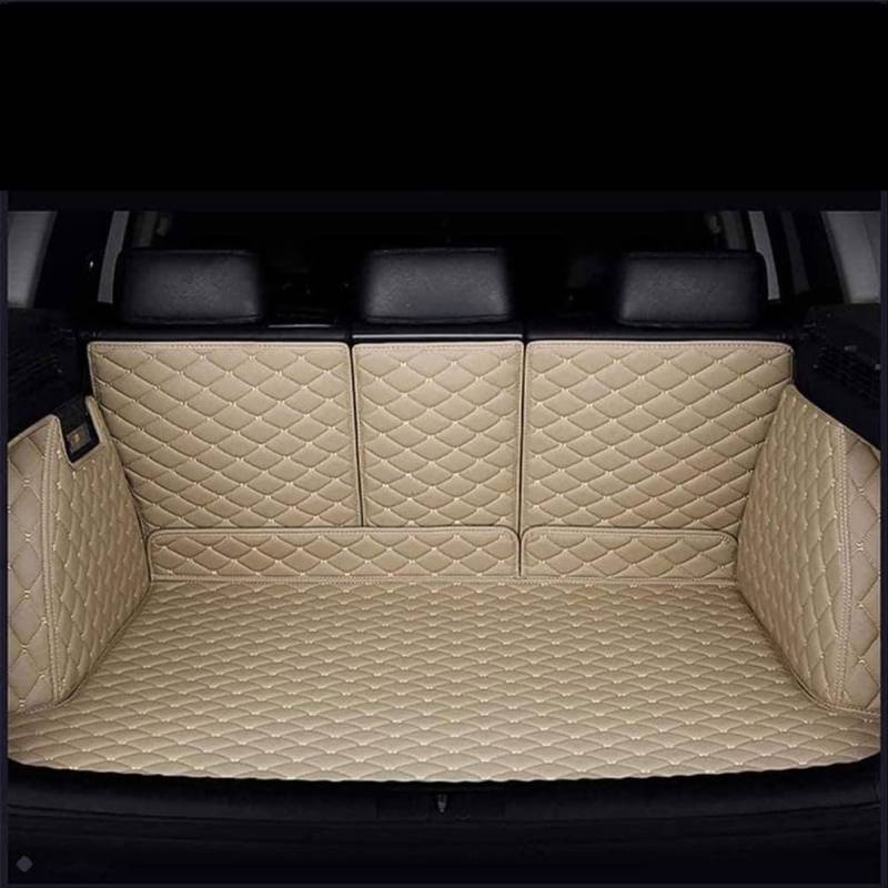 Kadue Auto Leder Kofferraummatte für Peugeot 5008 7 Seats 2017-2023, Vollabdeckung Kofferraumwanne Teppich Antirutschmatte Kofferraum Schutzmatte Zubehör,E/Beige von Kadue