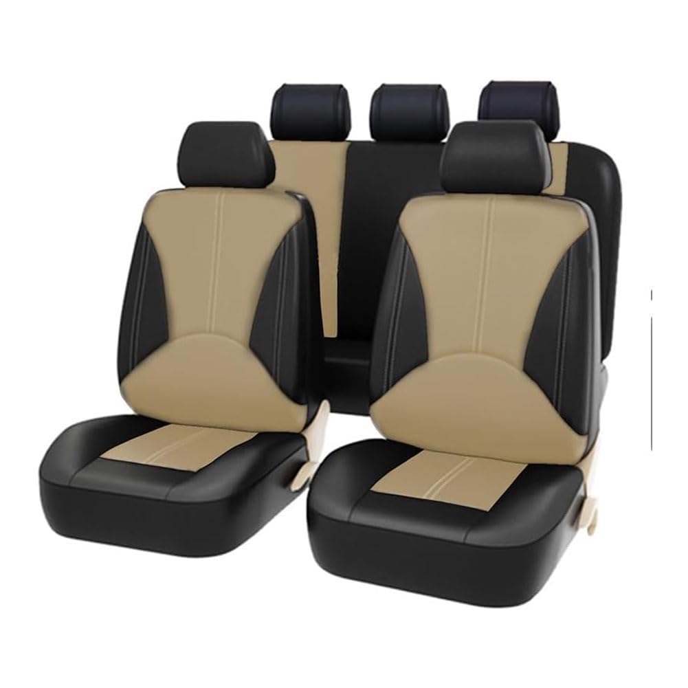 Kadue Auto Sitzbezüge Sets PU Leder für Toy-OTA Hilux 2011-2016, Autositzbezüge Vorne und Hinten Autositze Schonbezug Autositzschoner Wasserdicht Zubehör,C/Black Beige von Kadue