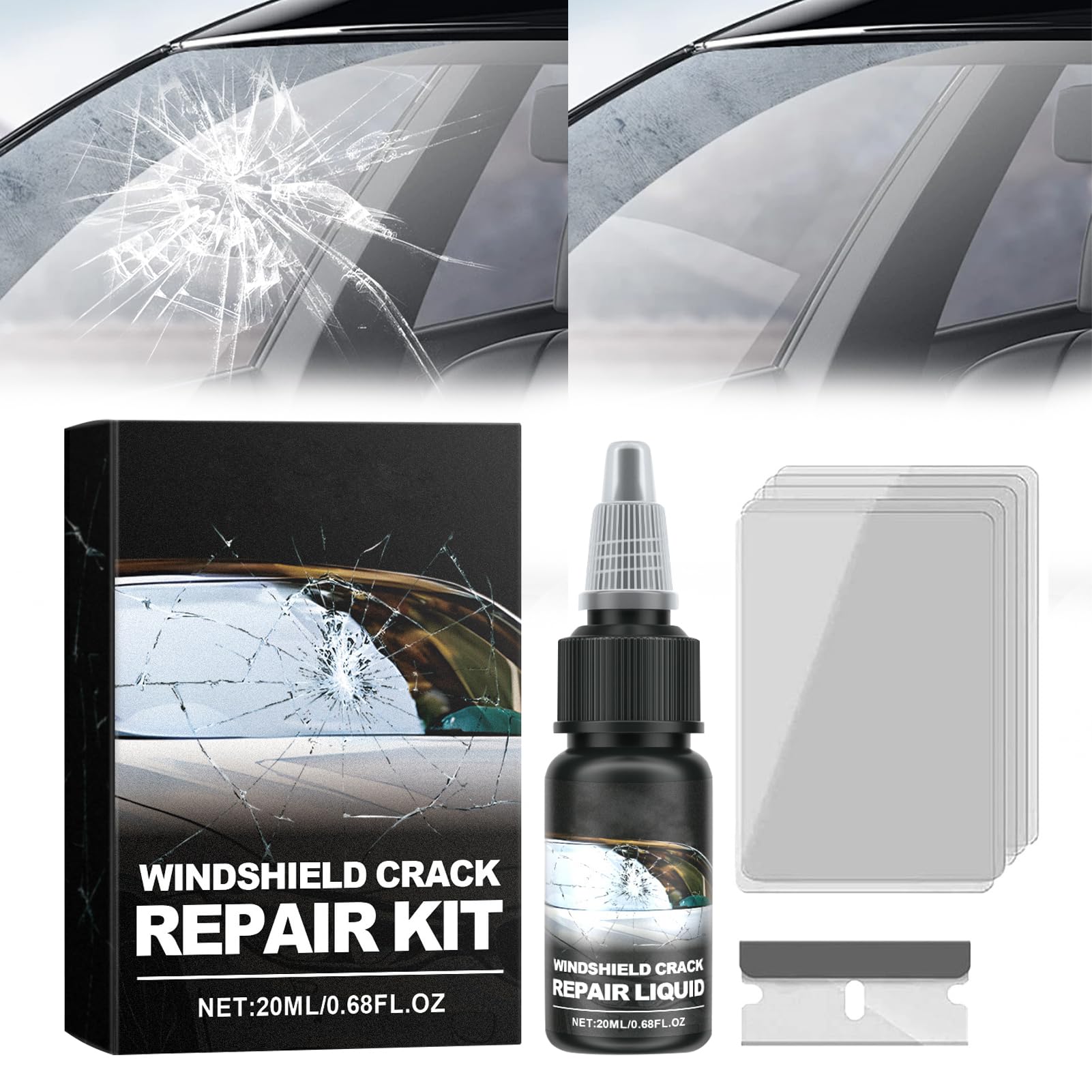 Kaezuy Windschutzscheibe Reparaturset, Glasreparaturflüssigkeit, 2024 Neu Windshield Crack Repair Kit, Glas Reparatur Flüssigkeit, Steinschlag Reparaturset für Auto Glas Risse Zielscheibe von Kaezuy