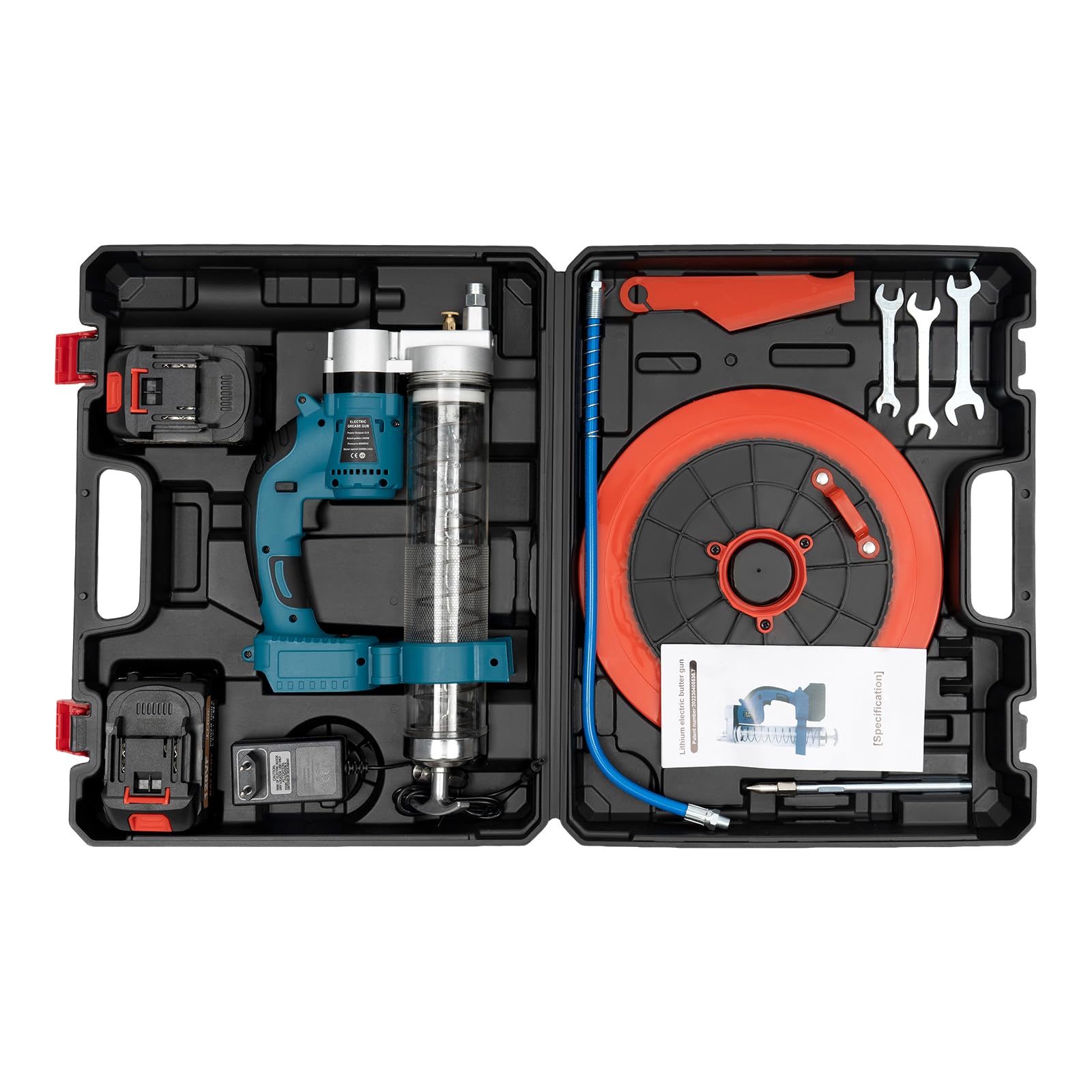 Kaichenyt Fettpresse Set, 600cc Einhand Hochleistungs Fettpresse inlkl Fettpresse Mundstück 560W Batteriebetriebene Fettpresse(2 Batterien) von Kaichenyt