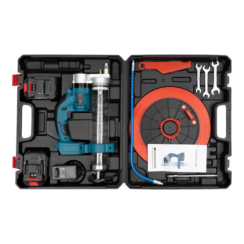 Kaichenyt Fettpresse Set, 600cc Einhand Hochleistungs Fettpresse inlkl Fettpresse Mundstück 560W Batteriebetriebene Fettpresse(2 Batterien) von Kaichenyt