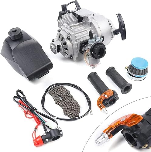 Kaichenyt Motor, 49CC 2-Takt Einzelzylinder Mini-Motor Getriebe Vergaser Lufterzwungene Kühlung Rennmotor mit Kraftstofftank für Pocket Bike Mini Dirt Bike ATV Roller von Kaichenyt