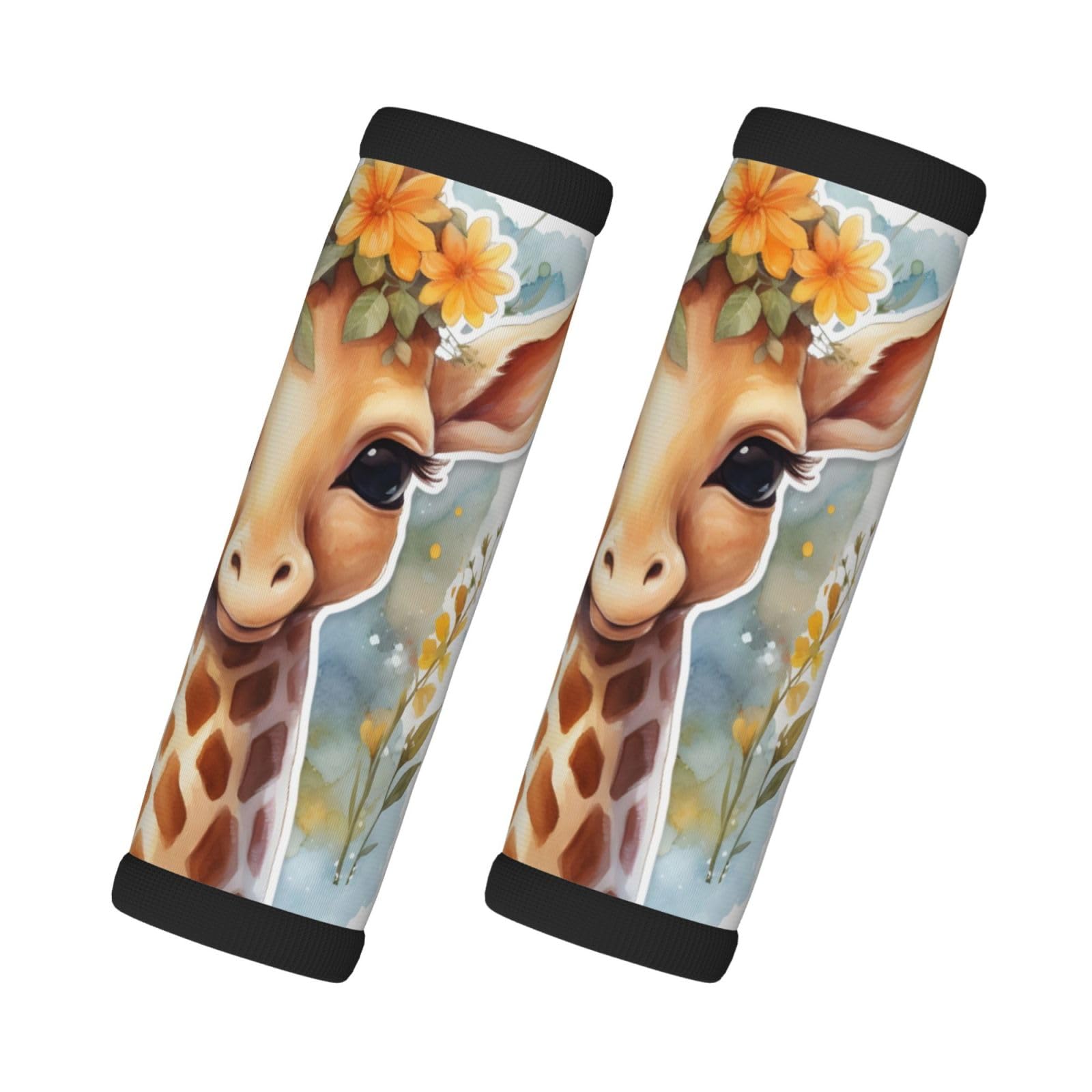 2 Stück Gepäckgriffabdeckungen, weiche Neoprenhülle, schöne Giraffe mit Blumen, lustiger Cartoon-Druck, Koffer, Flugzeug-Reisezubehör von Kaifanee