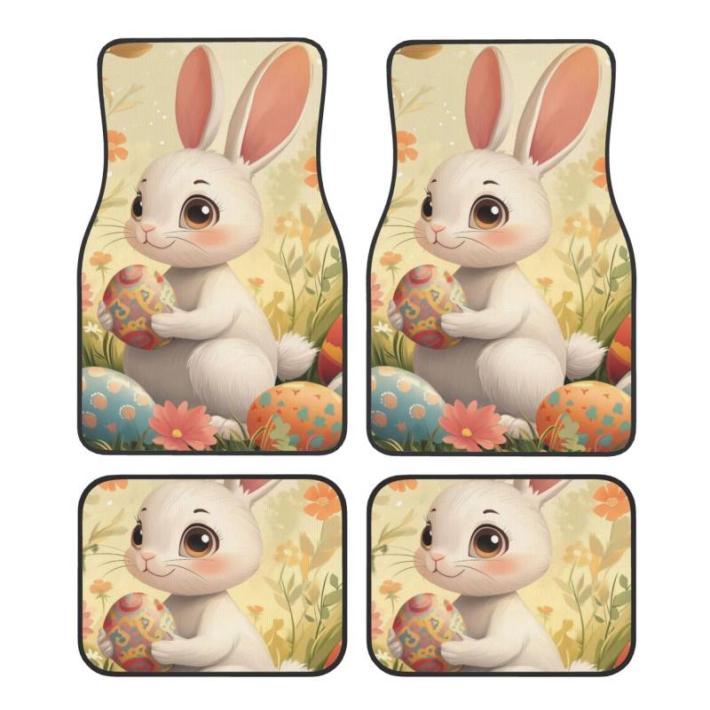 4 Stück Auto Fußmatten Vorne Hinten Premium Teppiche Matte Cartoon Happy Easter Bunny Egg Universal Auto Fußmatten Auto Fußmatten Auto Zubehör für Limousine SUV LKW Vans von Kaifanee