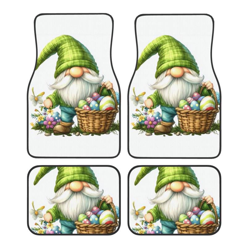 4 Stück Auto Fußmatten Vorne Hinten Premium Teppiche Matte Happy Easter Cute Gnome Spring Easter Eggs Universal Auto Boden Teppiche Auto Zubehör für Limousine, SUV, LKW, Vans von Kaifanee