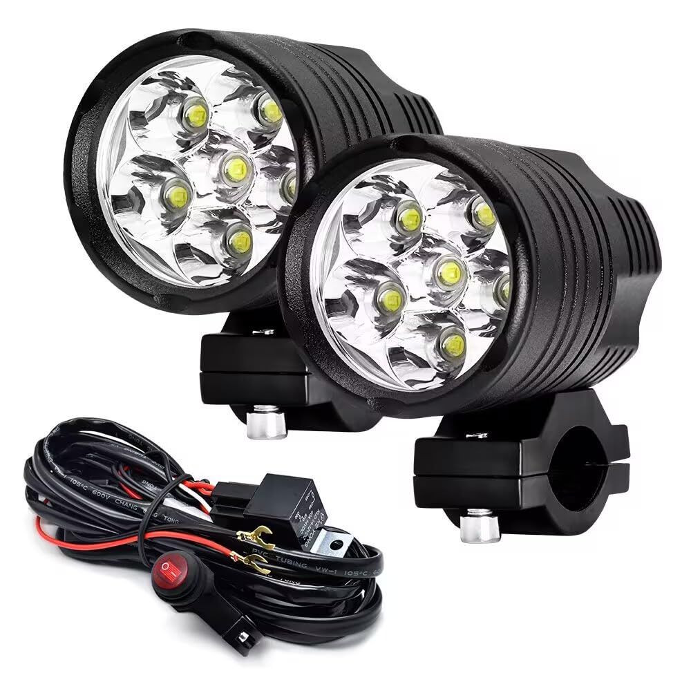 Kairiyard Paar Motorrad Runde LED Fernlicht EVO 45W 6000K 6000lm Zusätzliches Licht Motorrad Hochtragende Scheinwerfer Nebelscheinwerfer für Moto Quad mit Schalter und Halterung 12V-90V von Kairiyard