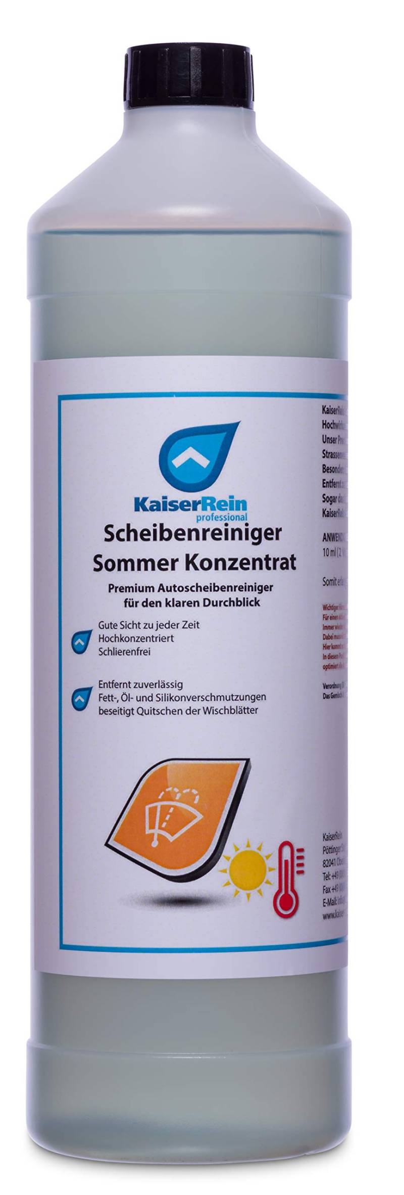 KaiserRein Scheibenreiniger Sommer Konzentrat 1 L Wischwasser Scheibe Konzentrat Scheibenwischwasser Auto Kfz LKW Bus von KaiserRein professional