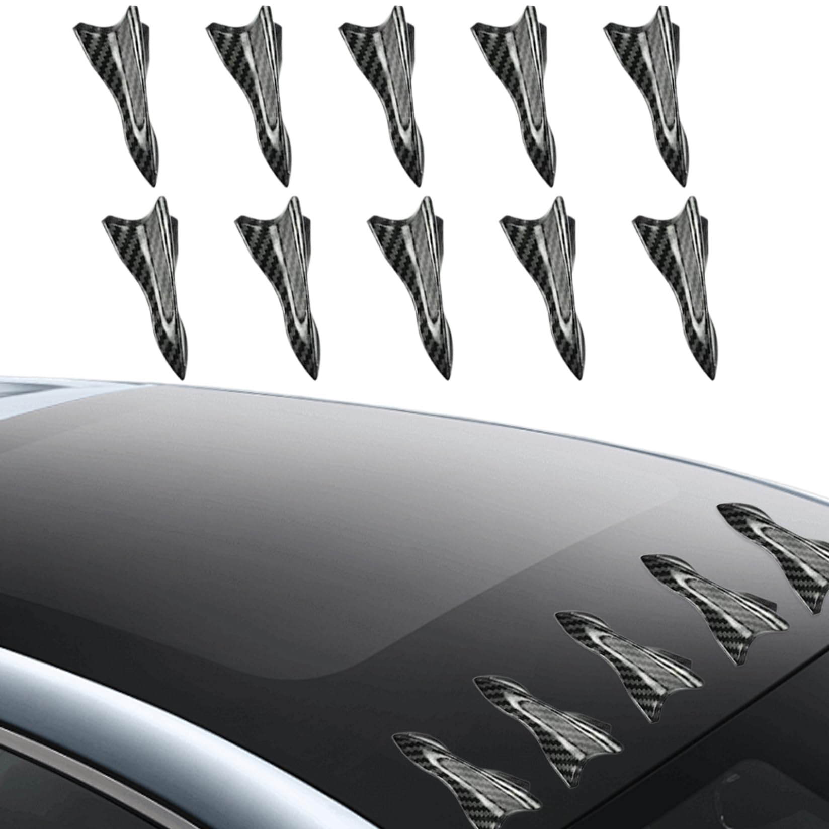 Autohai Flosse 10pcs Selbstklebender Kohlefaser-Auto-Spoiler Dekorative universelle Absauto-Dachdiffusor zur Reduzierung der Windfestigkeit für Außendekorationen Autosspoiler von Kalastussaari