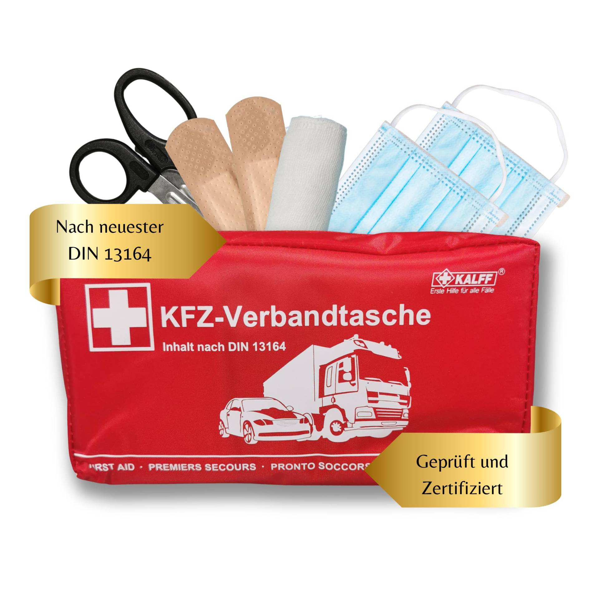 KALFF 7151 KFZ-Verbandtasche DIN Standard DIN 13164 mit Erste-Hilfe Broschüre von Kalff