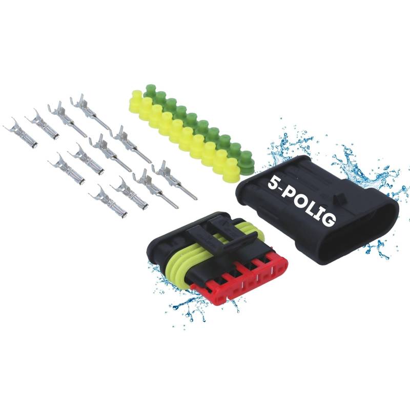 Kalitec KALI-1005 Superseal Set 5-Polig I Kabelstecker KFZ I Stecker wasserdicht I Schnellverbinder IP67 I wasserdichte Steckverbinder für LKW, Auto, Boote, Roller, Motorrad, Quads von Kalitec