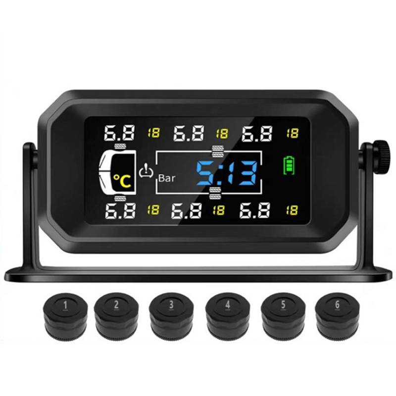 Kamanan TPMS Reifendruckkontrollsystem, Reifendruck Kontrollsystem 6 Reifen Autoreifendruck Mit 6 Reifendrucksensoren Wireless Solar TPMS Auto 10M Transferentfernung für Van RV LKW von Kamanan