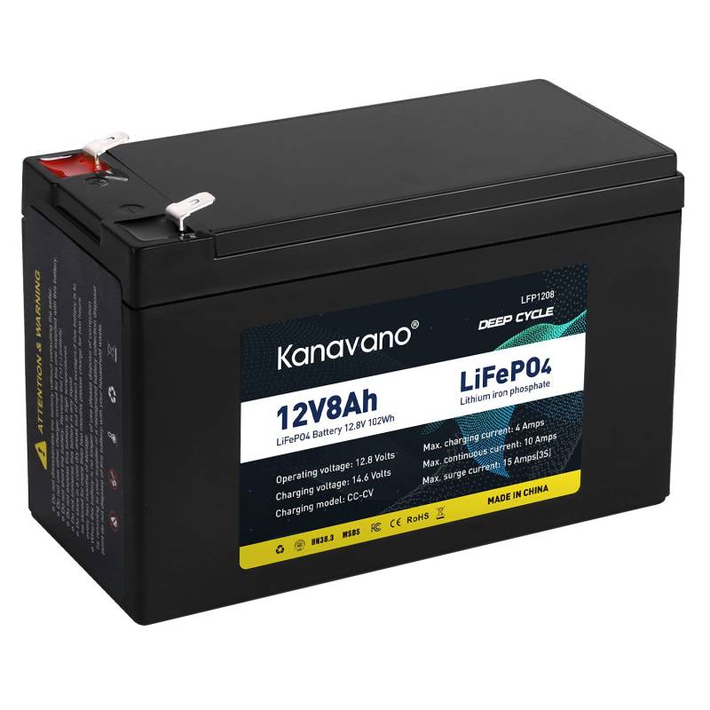 Kanavano 12V 8AH LIFEPO4 Tiefkreislauf wiederaufladbarer Lithium-Eisen-Phosphat-Batterie-BMS-In-BMs, das in Blei-Säure-Batterie Fischfinder-Kinder Elektroautos Toy Electric Boat Sprayer usw. verwendet von Kanavano