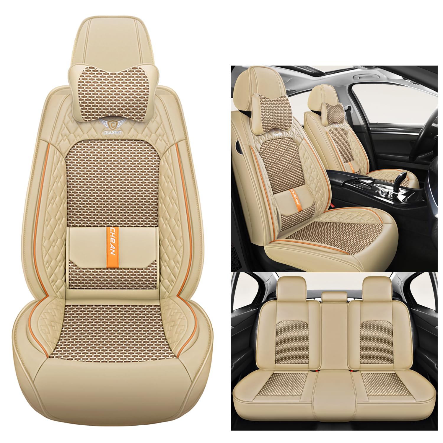 Karstry Autositzbezüge komplettes Set Universal in Stylish Design, Schonbezüge für Vordersitze und Rückbank, Auto Sitzbezüge Airbag Kompatibel, Premium Wasserdicht Sitzbezug, Beige von Karstry