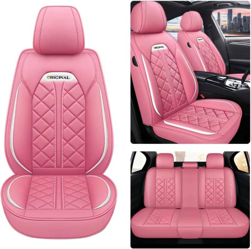 Karstry Autositzbezüge komplettes Set Universal in Stylish Design, Schonbezüge für Vordersitze und Rückbank, Auto Sitzbezüge Airbag Kompatibel, Premium Wasserdicht Sitzbezug, Rosa von Karstry