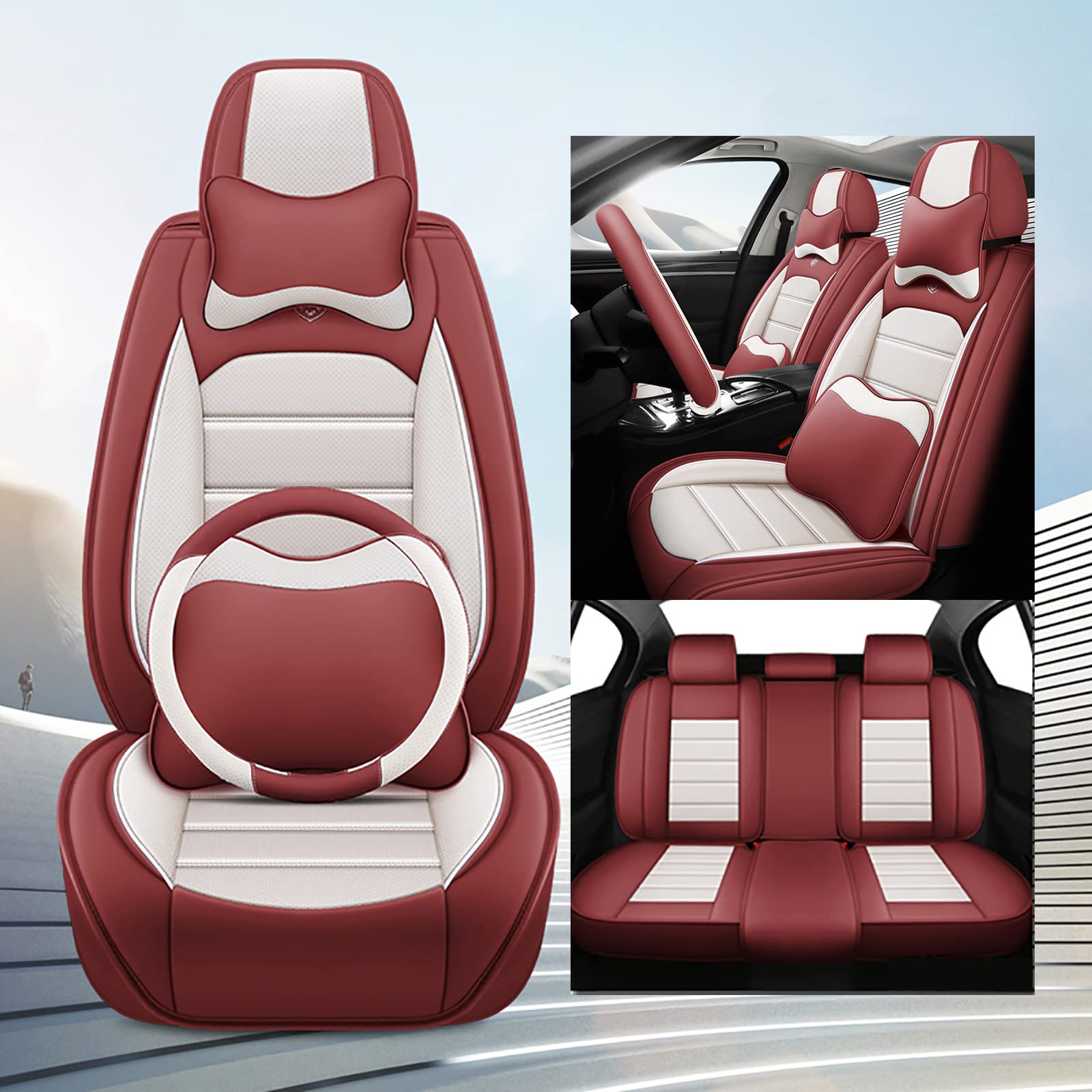 Karstry Autositzbezüge komplettes Set Universal in Stylish Design, Schonbezüge für Vordersitze und Rückbank, Auto Sitzbezüge Airbag Kompatibel, Premium Wasserdicht Sitzbezug, Rot von Karstry