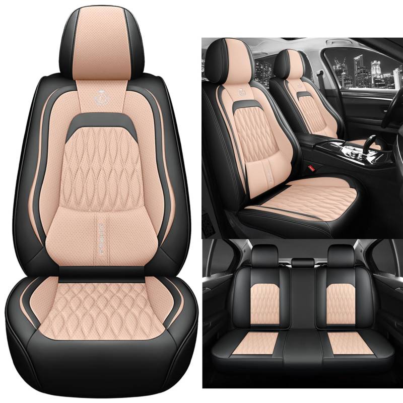 Karstry Autositzbezüge komplettes Set Universal in Stylish Design, Schonbezüge für Vordersitze und Rückbank, Auto Sitzbezüge Airbag Kompatibel, Premium Wasserdicht Sitzbezug, Schwarz Rosa von Karstry