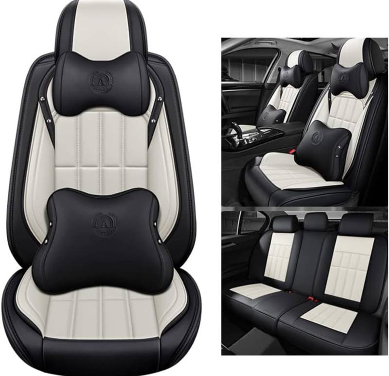 Karstry Autositzbezüge komplettes Set Universal in Stylish Design, Schonbezüge für Vordersitze und Rückbank, Auto Sitzbezüge Airbag Kompatibel, Premium Wasserdicht Sitzbezug, Weiß Schwarz von Karstry