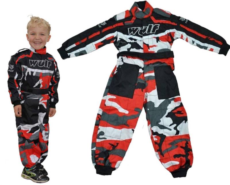 Wulfsport Motorrad Kinder 1 Stück Kart Rennanzug Camo Rot MX MTB ATV Pit Mini Fahrradbekleidung (M (7-8 Jahre) von Kart Suit