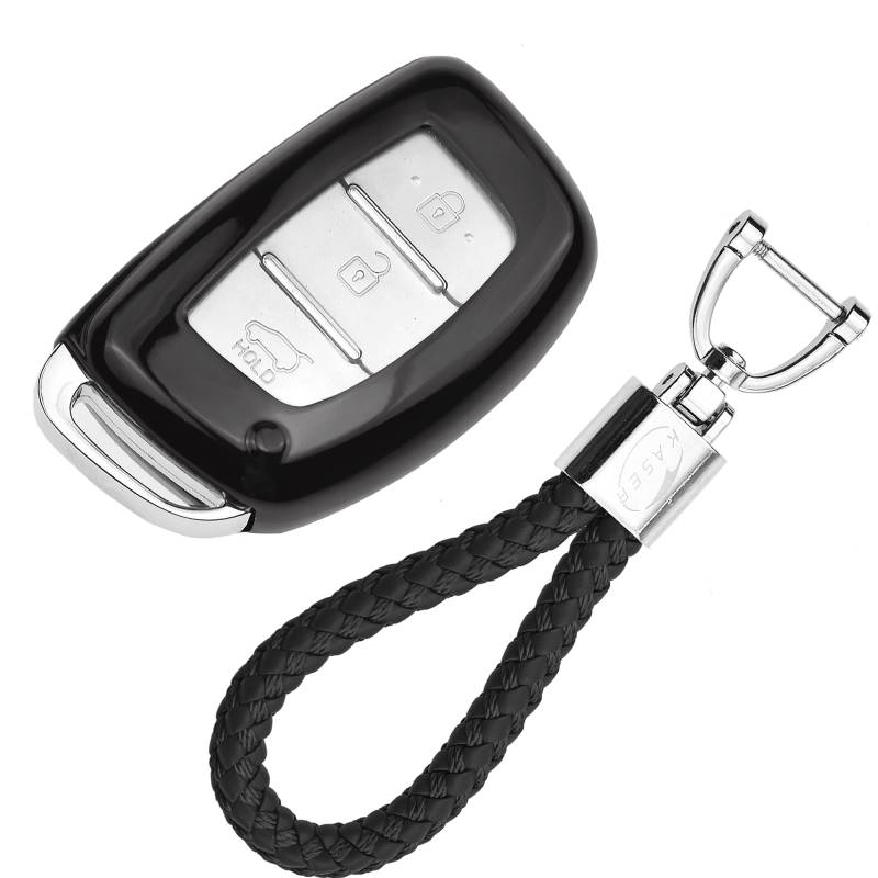 KASER Autoschlüssel Hülle kompatibel für Hyundai Cover TPU Silikon Hochglanz Schutzhülle Schlüsselhülle Fernbedienung Keyless Solaris iX35 i30 Tucson Santa Fe Accent i20 ix25 Schlüsselbund (Schwarz) von Kaser