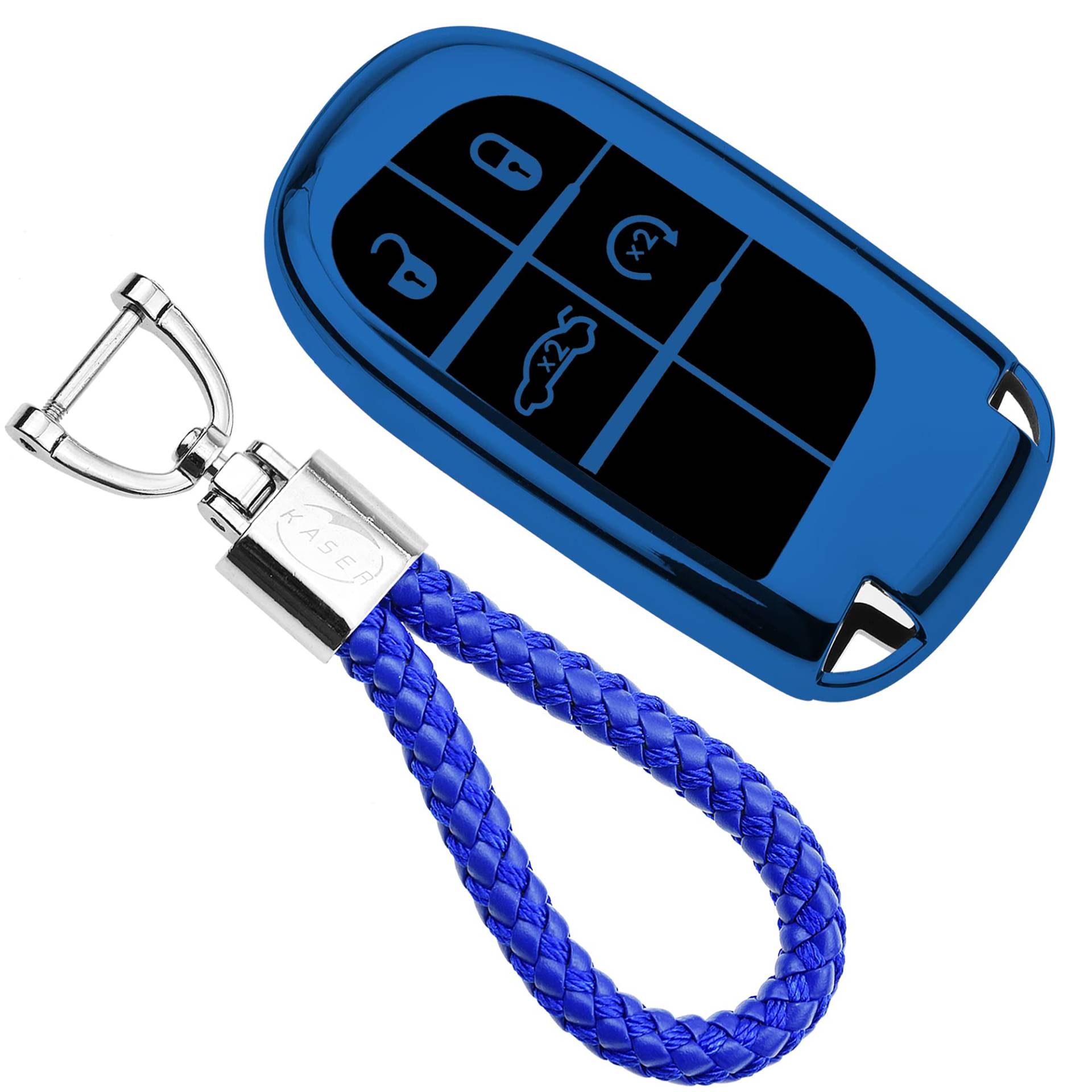 KASER Autoschlüssel Hülle kompatibel für Jeep Cover TPU Silikon Hochglanz Schutzhülle Schlüsselhülle Fernbedienung Keyless Cherokee Renegade FIAT 500X Schlüsselbund ( Blau) von Kaser