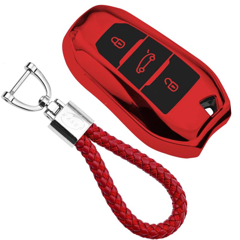 KASER Autoschlüssel Hülle kompatibel für Peugeot Citroen Cover TPU Silikon Hochglanz Schutzhülle Schlüsselhülle Fernbedienung Keyless 108 208 308 508 Citrone C1 C3 C5 Schlüsselbund (Rot) von Kaser