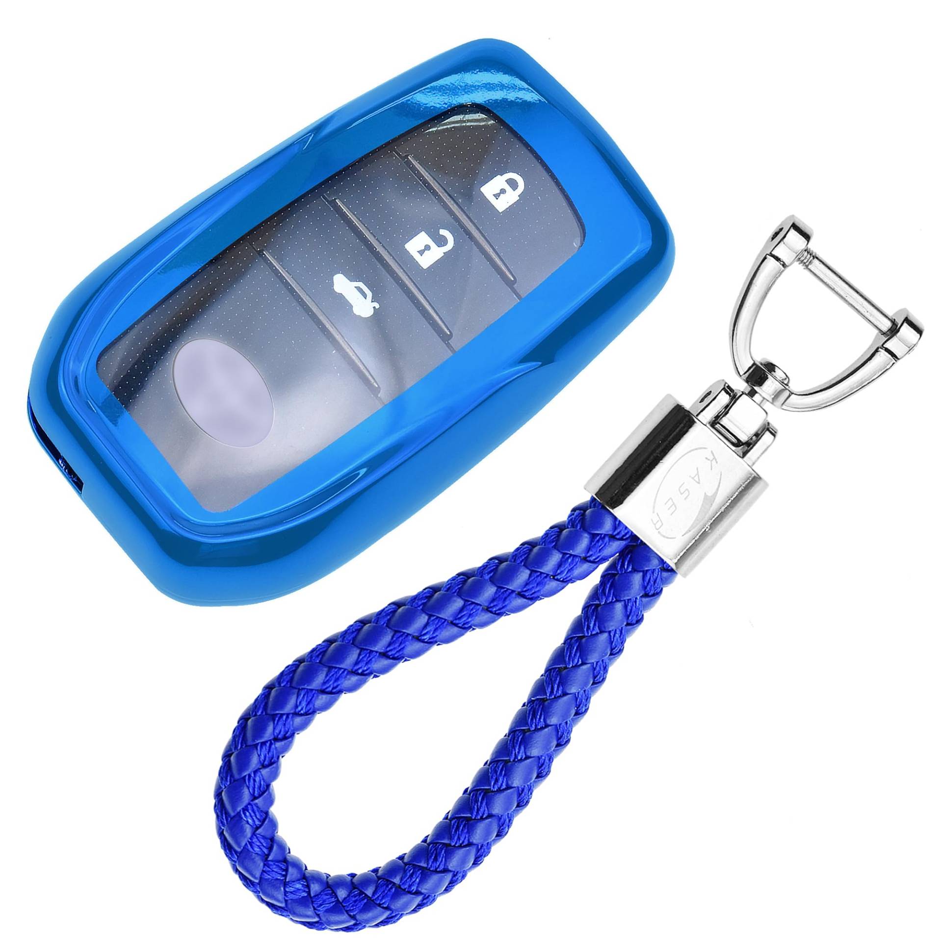 KASER Autoschlüssel Hülle kompatibel für Toyota Cover TPU Silikon Hochglanz Schutzhülle Schlüsselhülle Fernbedienung Keyless Prius Corolla RAV4 Schlüsselbund (Blau) von Kaser