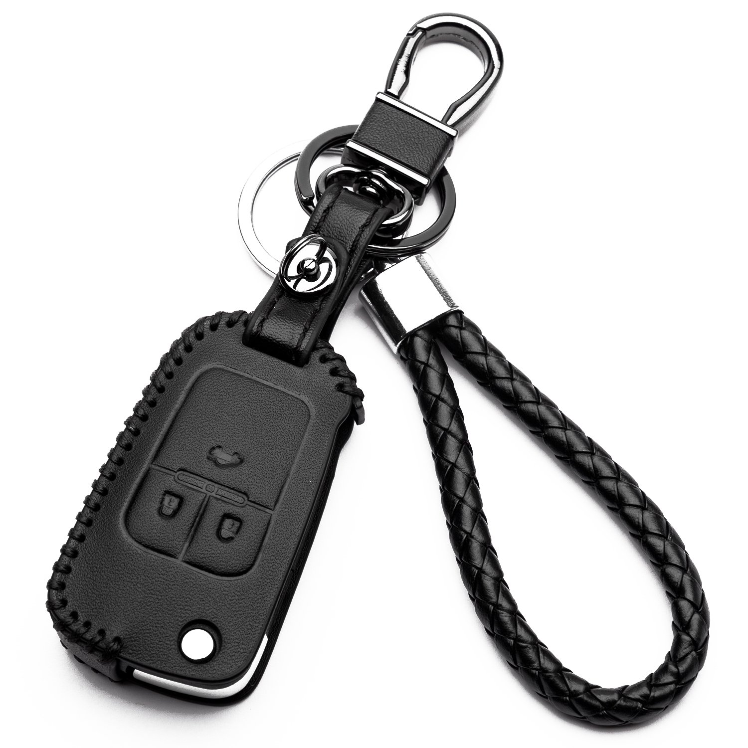 KASER Hülle Autoschlüssel für Opel - Kunstleder Schutzhülle mit Schlüsselanhänger Schlüssel 3 Tasten für Chevrolet Aveo Cruze Trax für Opel Corsa Mokka Schutz Etui für Fernbedienung von Kaser