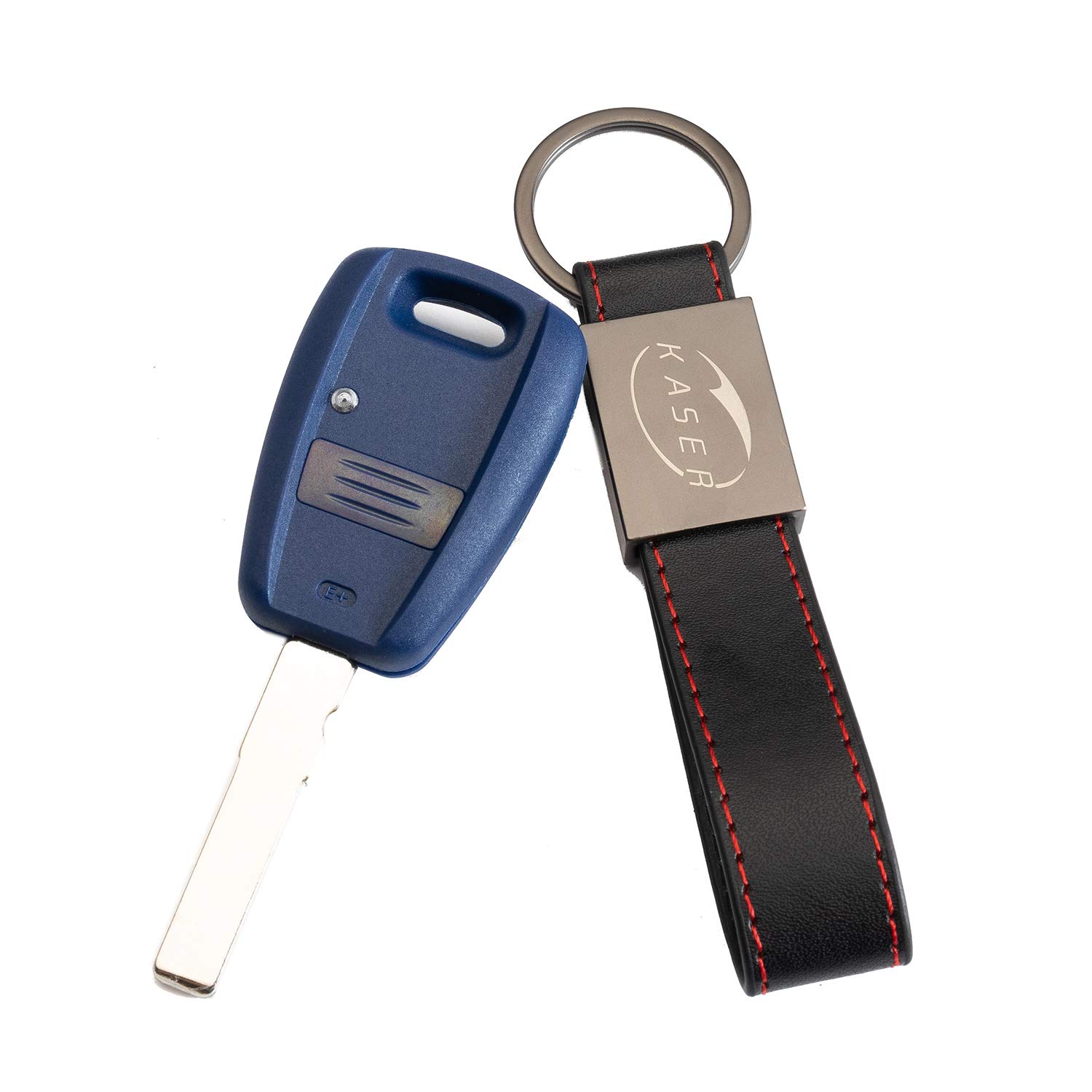 KASER Schlüssel Gehäuse Fernbedienung für 1 Tasten Autoschlüssel Funkschlüssel FIAT Punto Panda Bravo Seicento Stilo Doblo mit Leder Schlüsselanhänger von Kaser