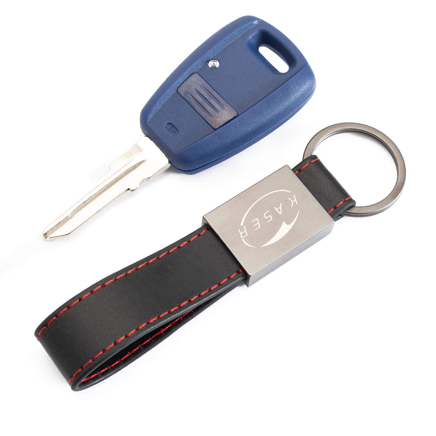 KASER Schlüssel Gehäuse Fernbedienung für FIAT 1 Tasten Autoschlüssel Funkschlüssel für Punto Panda Bravo Seicento Stilo Doblo mit Leder Schlüsselanhänger von Kaser