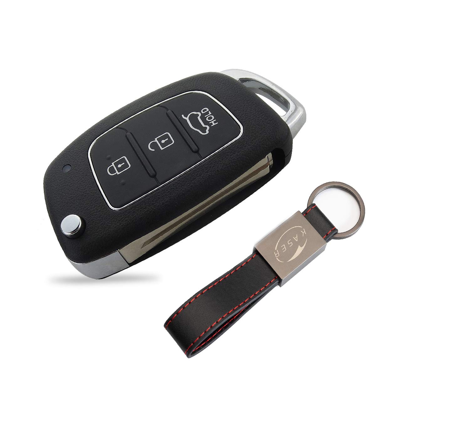 KASER Schlüssel Gehäuse Fernbedienung für Hyundai 3 Tasten Autoschlüssel Funkschlüssel i20 i30 iX20 iX35 Tucson Santafe mit Leder Schlüsselanhänger von Kaser