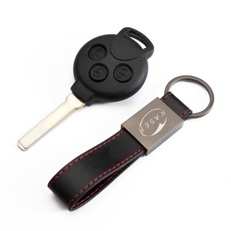 KASER Schlüssel Gehäuse Fernbedienung für Smart 451 Autoschlüssel Funkschlüssel Fortwo Forfour Roadster mit Leder Schlüsselanhänger von Kaser
