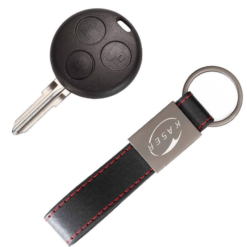 KASER Schlüssel Gehäuse Fernbedienung für Smart Autoschlüssel Funkschlüssel Fortwo 450 Coupe Roadster Cross Blade mit Leder Schlüsselanhänger von Kaser