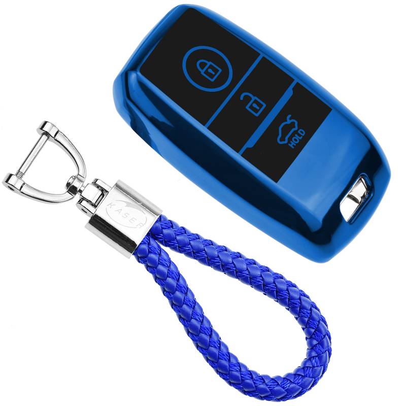 KASER Autoschlüssel Hülle kompatibel für Kia Cover TPU Silikon Hochglanz Schutzhülle Schlüsselhülle Fernbedienung Keyless Sorento Sportage Rio Carens Cadenza Carnival Optima Schlüsselbund ( Blau) von Kaser