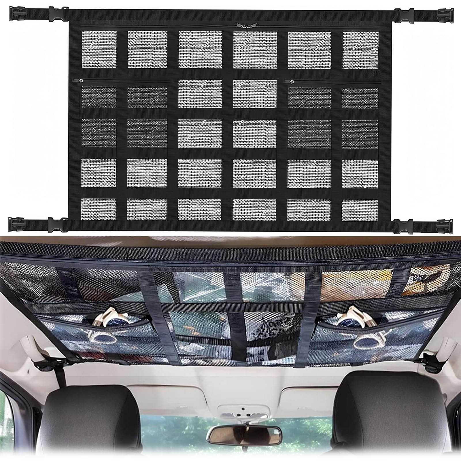 Gepäcknetz Auto für Aufbewahrung, Auto Decke Dach Netztasche, Dachnetz Autodach Gepäcknetz, Auto Cargo Aufbewahrung Netz für Vier Dach Armlehnen Jeep Van SUV Organizer (90x65 cm) von Kaslaider