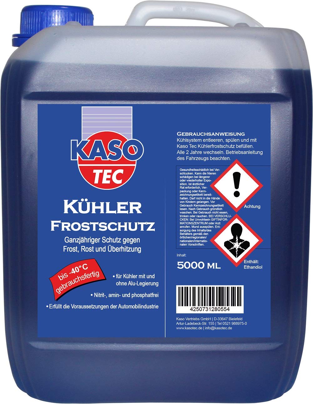 KasoTec Kühler-Frostschutz (gemäß G11) Gebrauchsfertig -40°C - 5 Liter von KasoTec